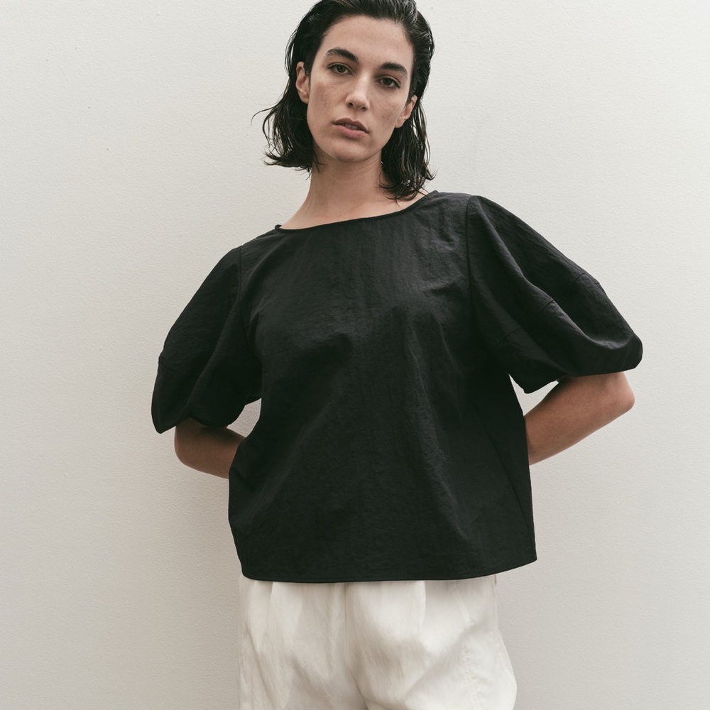 Mijeong ParkBallon Sleeve Blouse Dark Navy-XS
